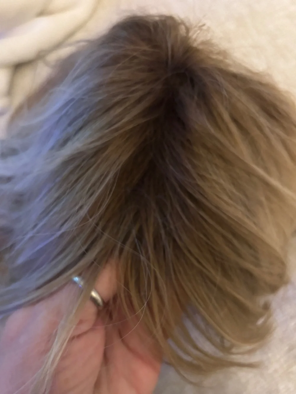 14” Brown Blonde Highlights Straight Bangs Wig - Heat-Resistant .